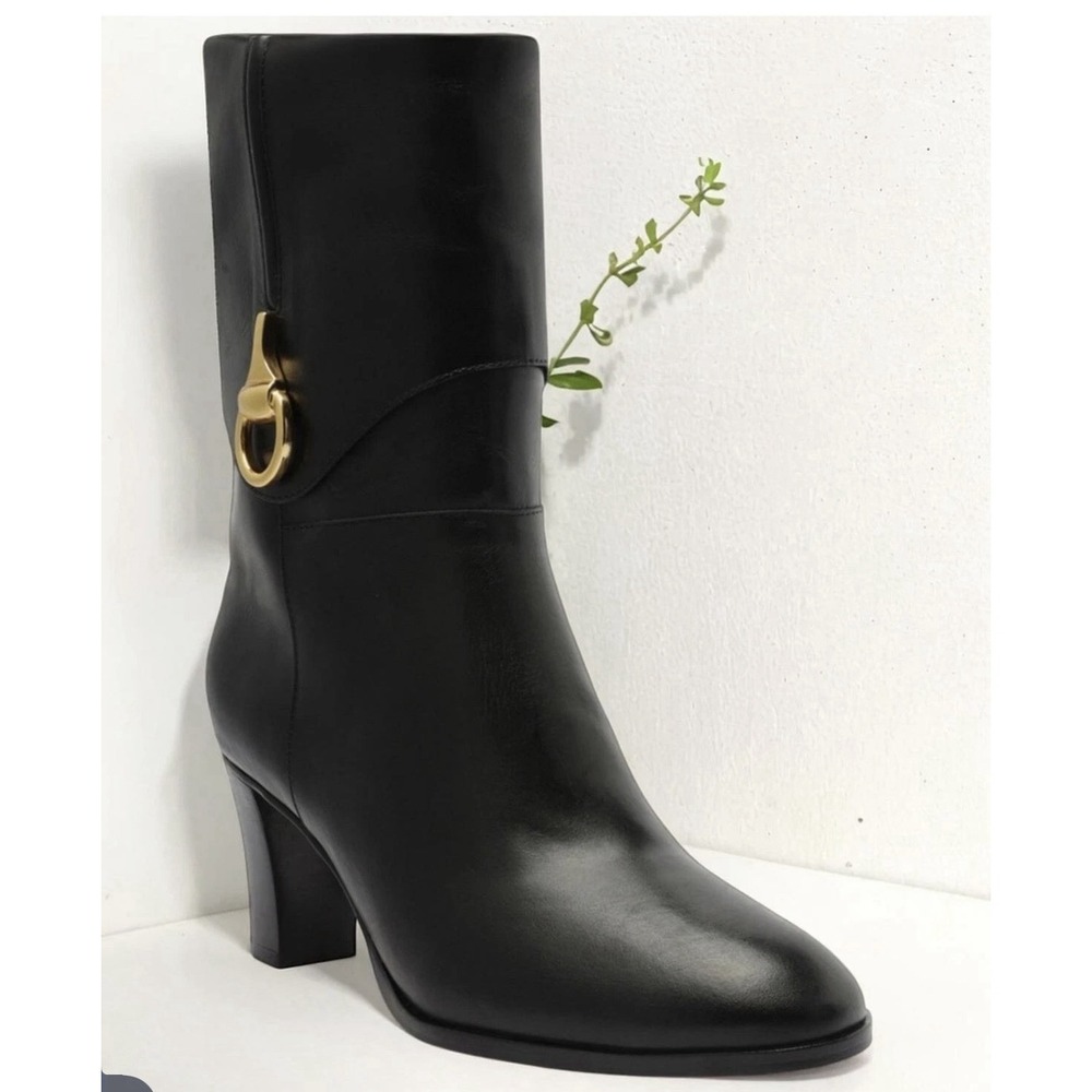 Arezzo Women's Black Leather Vivian Mid Block Rounded Toe Equestrian Size‎ 10B